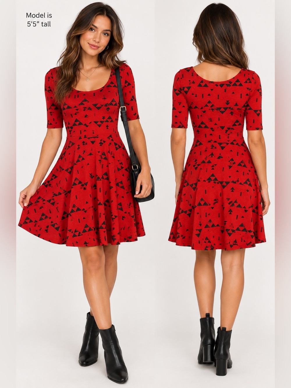 LuLaRoe Nicole Dress Medium Red Black Geometric Fit & Flare NWT